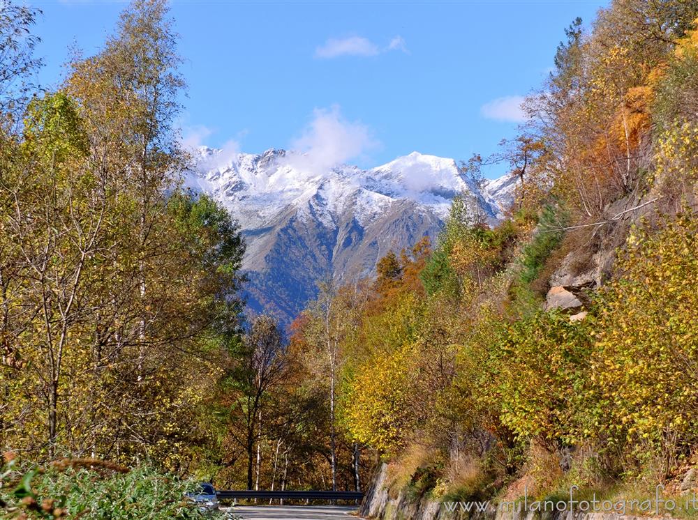 Valdilana - Campiglia Cervo (Biella, Italy) - Autumn colors with snow-capped Biella Prealps in the background along the Zegna Panoramic Road